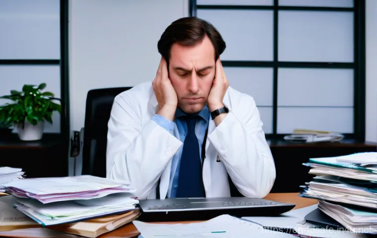 식품위생사로서의 일과 삶의 균형 - **Prompt:** A food safety professional in their late 30s, looking utterly exhausted and overwhelmed,...