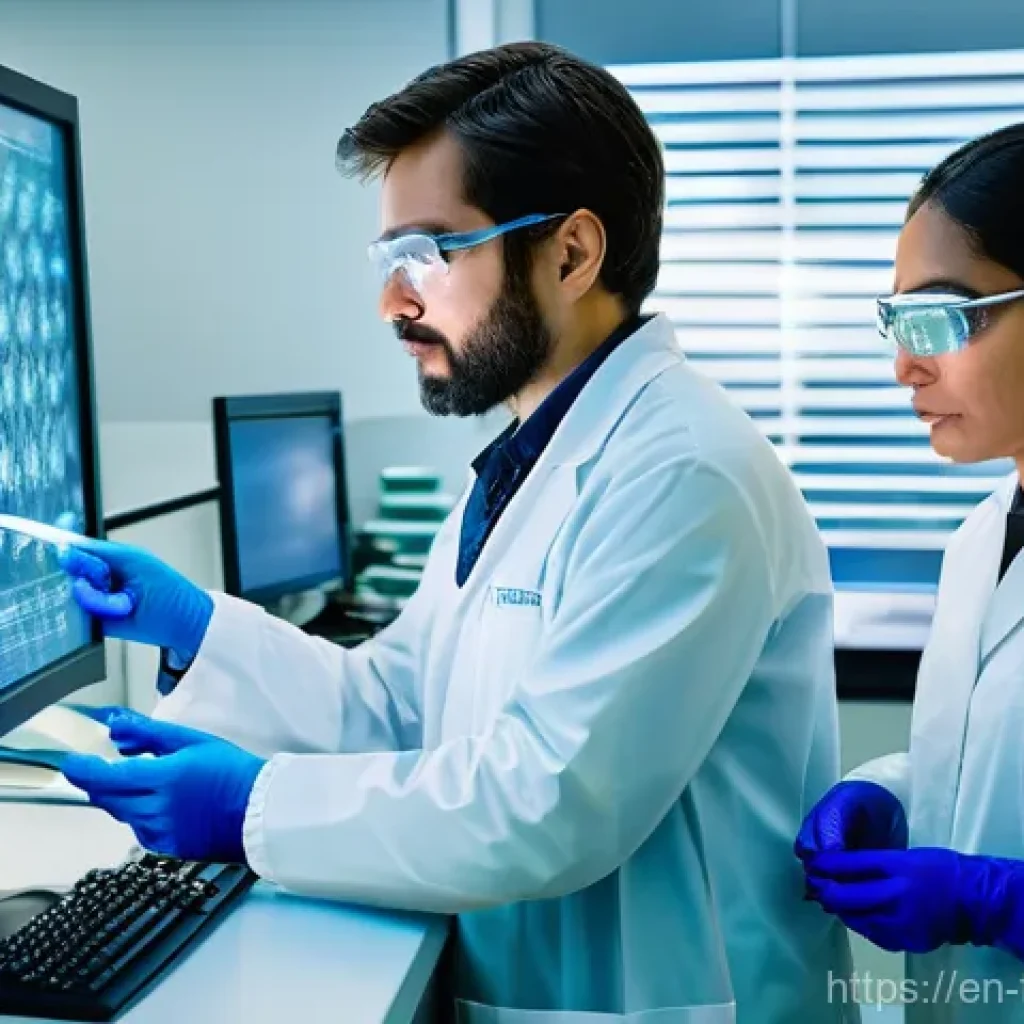 식품위생사와 관련된 학술 연구 - **Prompt:** A diverse team of scientists, male and female, of varying ethnicities, meticulously work...