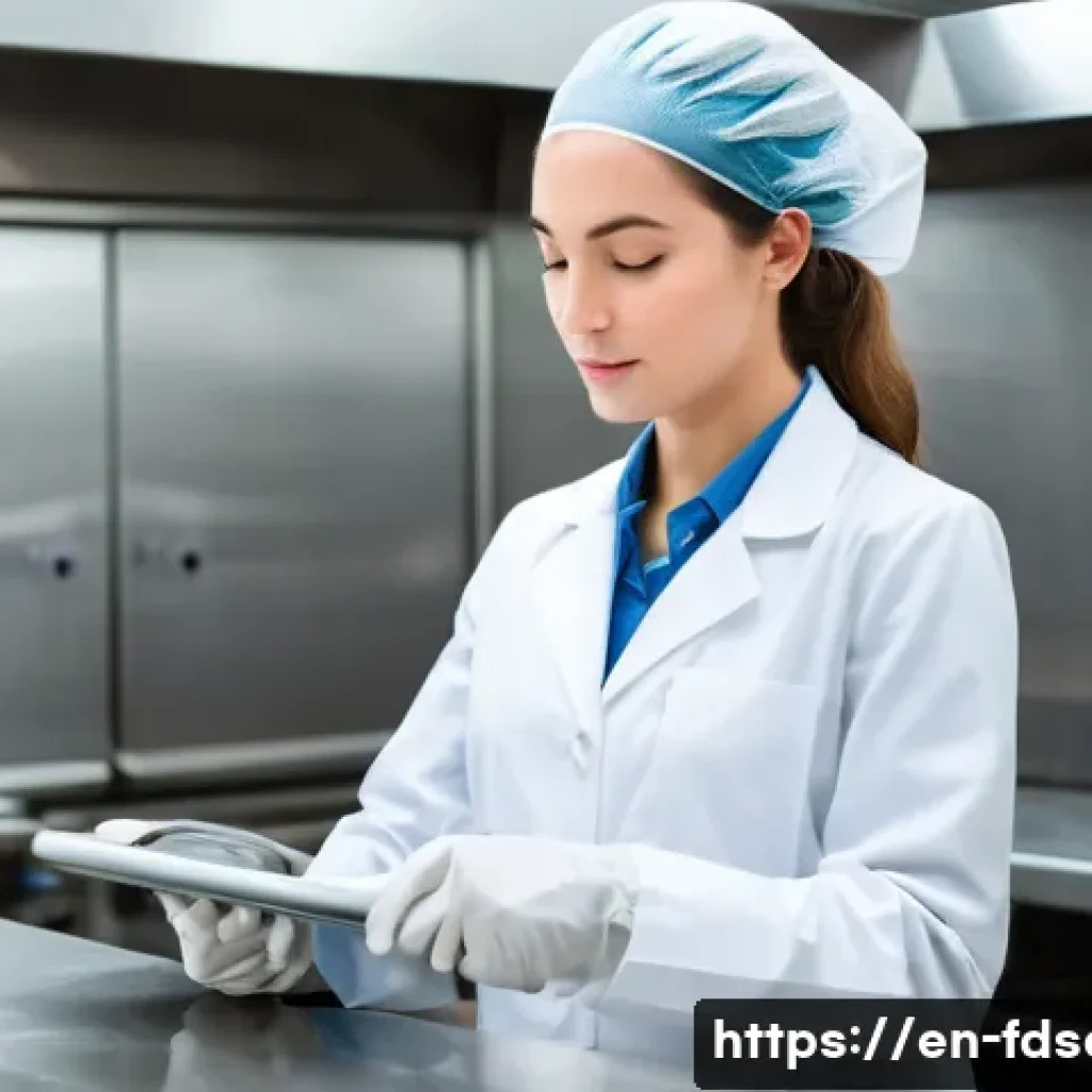 식품위생사 연봉 협상 전략 - **Prompt:** A highly professional female food hygiene officer, dressed in a pristine white lab coat ...