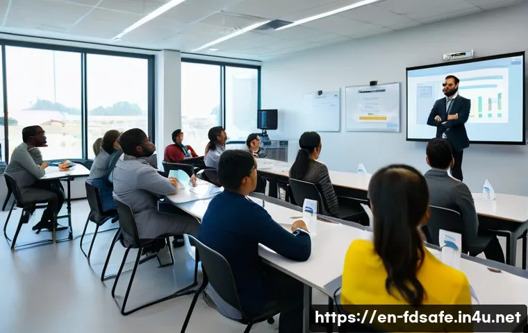 식품위생사 자격증 유지 조건 - A professional food safety training session in a modern classroom setting, featuring diverse adult s...