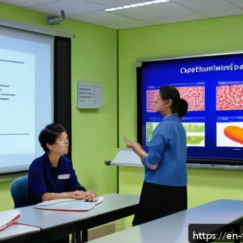 Home 32 식품위생사 시험 준비를 위한 스터디 팁 - A detailed educational scene showing a professional food safety instructor in a modern classroom env...