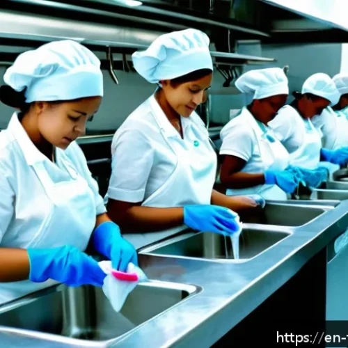 Home 17 식품위생사 실기시험 세부 평가 기준 - A professional kitchen scene showing a diverse group of food handlers practicing proper handwashing ...